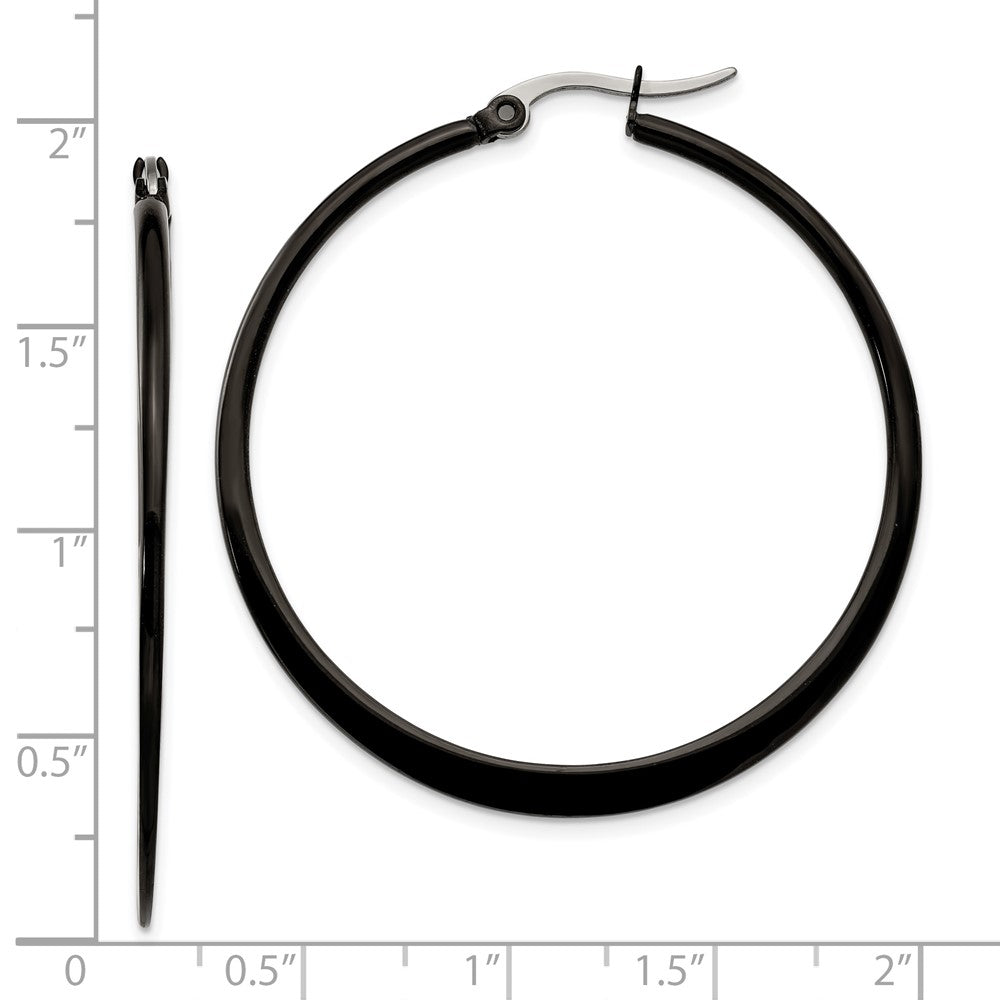 Stainless Steel Polished Black IP-plated 43mm Diameter Hoop Earrings