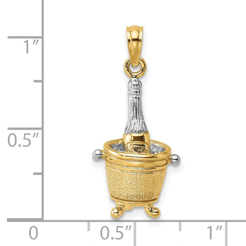 14K w/Rhodium 3-D Champagne Bottle In Ice Bucket Charm