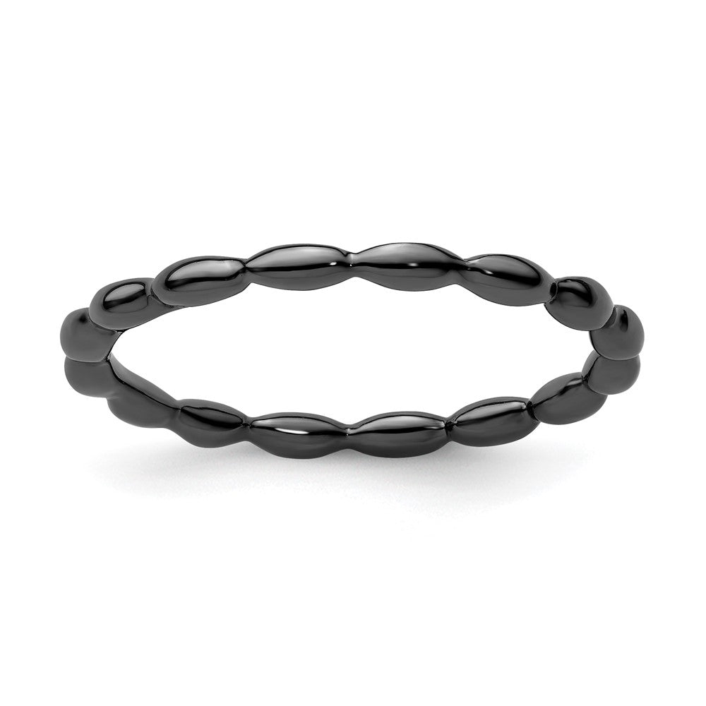 Sterling Silver Stackable Expressions Black-plated Rice Bead Ring Size -5