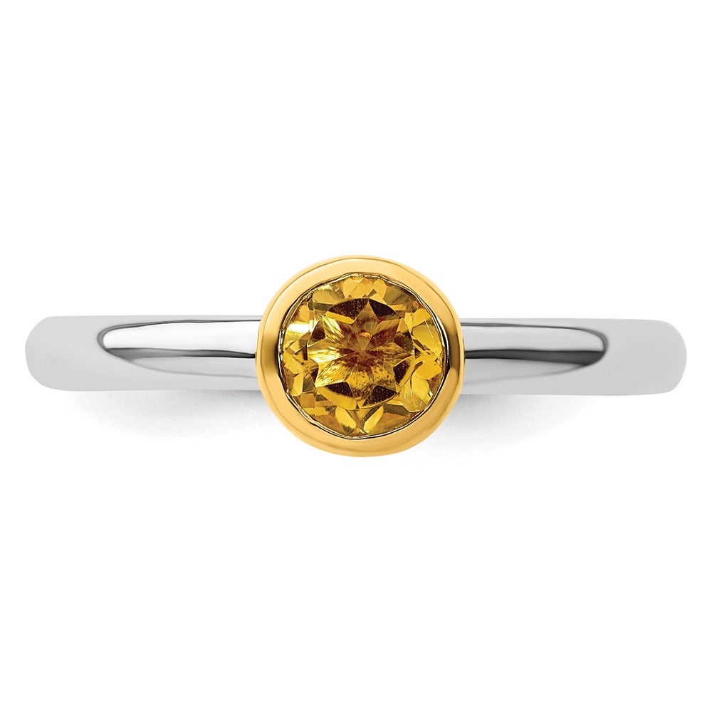 Sterling Silver Stackable Expressions w/Gold-plate Citrine Ring Size -5