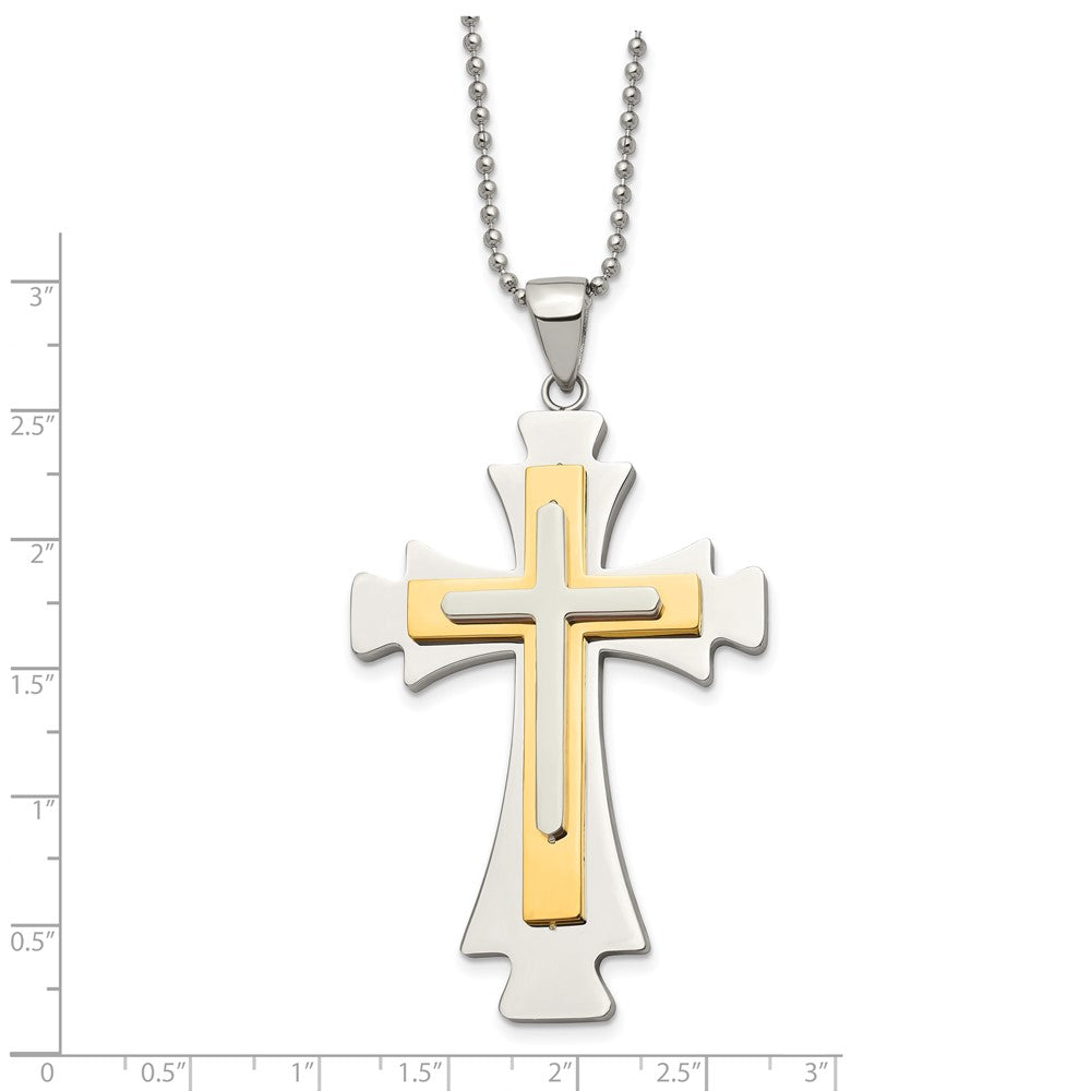 Stainless Steel Polished Yellow IP-plated Cross 22in Necklace