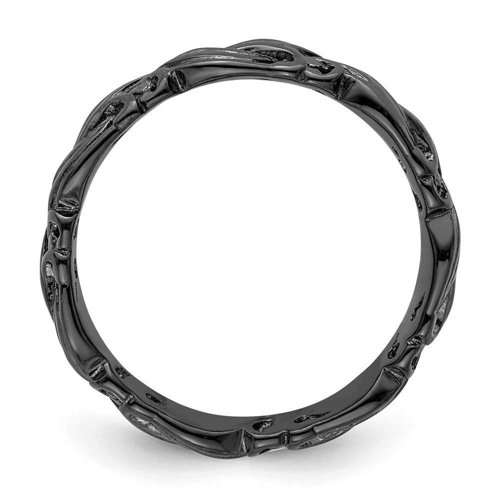 Sterling Silver Stackable Expressions Black-plated Carved Band Size -10