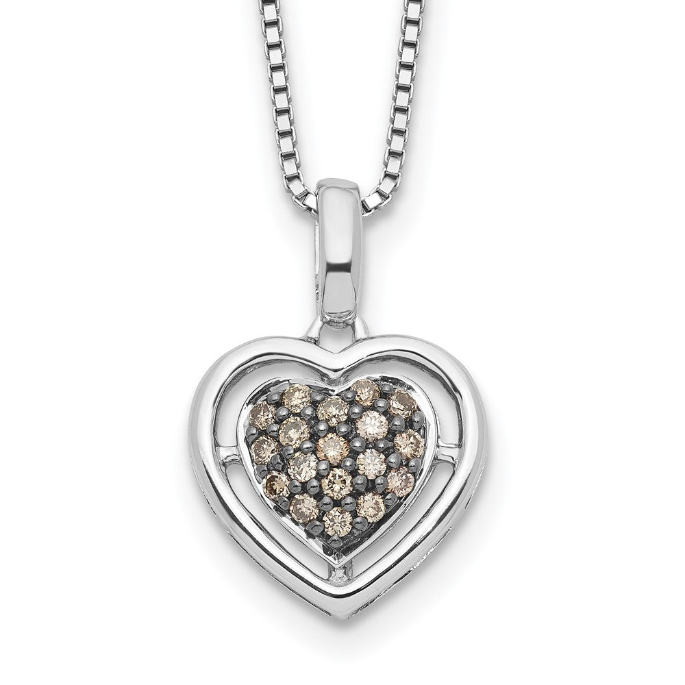 White Night Sterling Silver Rhodium-plated Champagne Diamond Heart 18 Inch Necklace with 2 Inch Extender 18 Inches