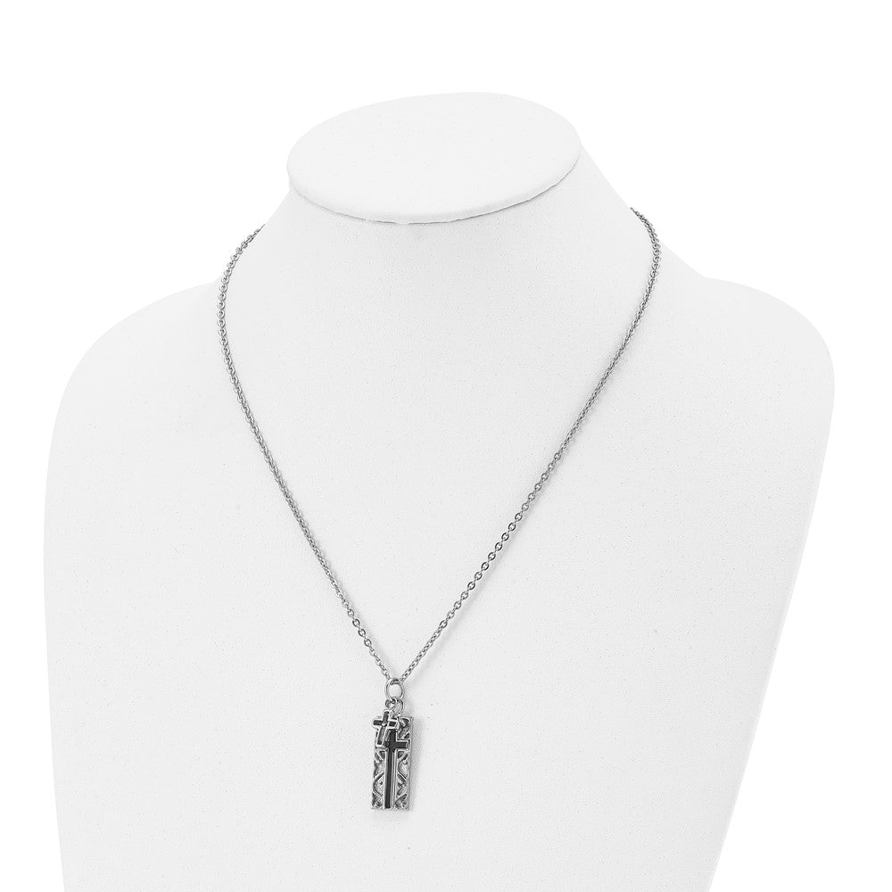 Stainless Steel Polished Black IP-plated 2 piece Cross 20in Necklace