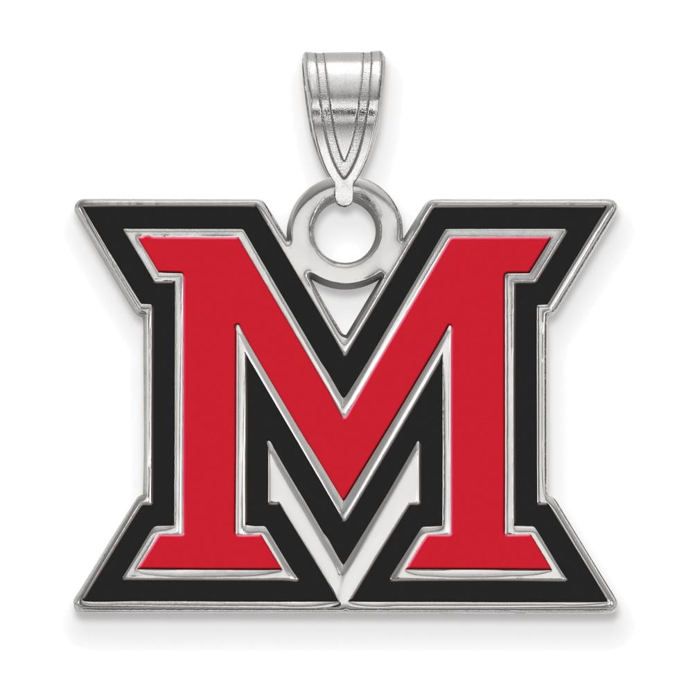 LogoArt Sterling Silver Miami University Large Enamel Pendant Necklace