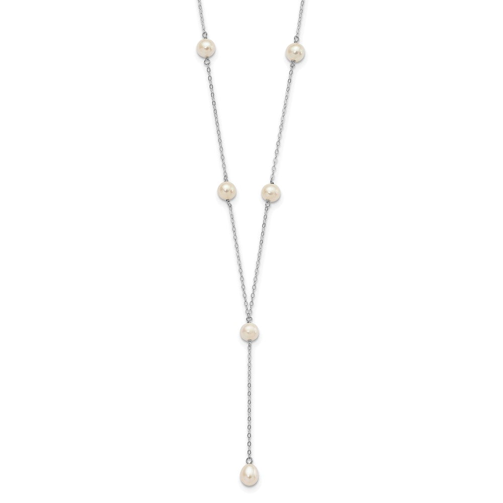 Sterling Silver Rhodium-plated 6-8mm White Teardrop and Semi-Round Freshwater Cultured Pearl 6-Station Y-Drop 16 inch Necklace 16 Inches