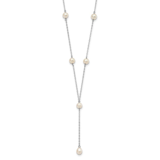 Sterling Silver Rhodium-plated 6-8mm White Teardrop and Semi-Round Freshwater Cultured Pearl 6-Station Y-Drop 16 inch Necklace 16 Inches