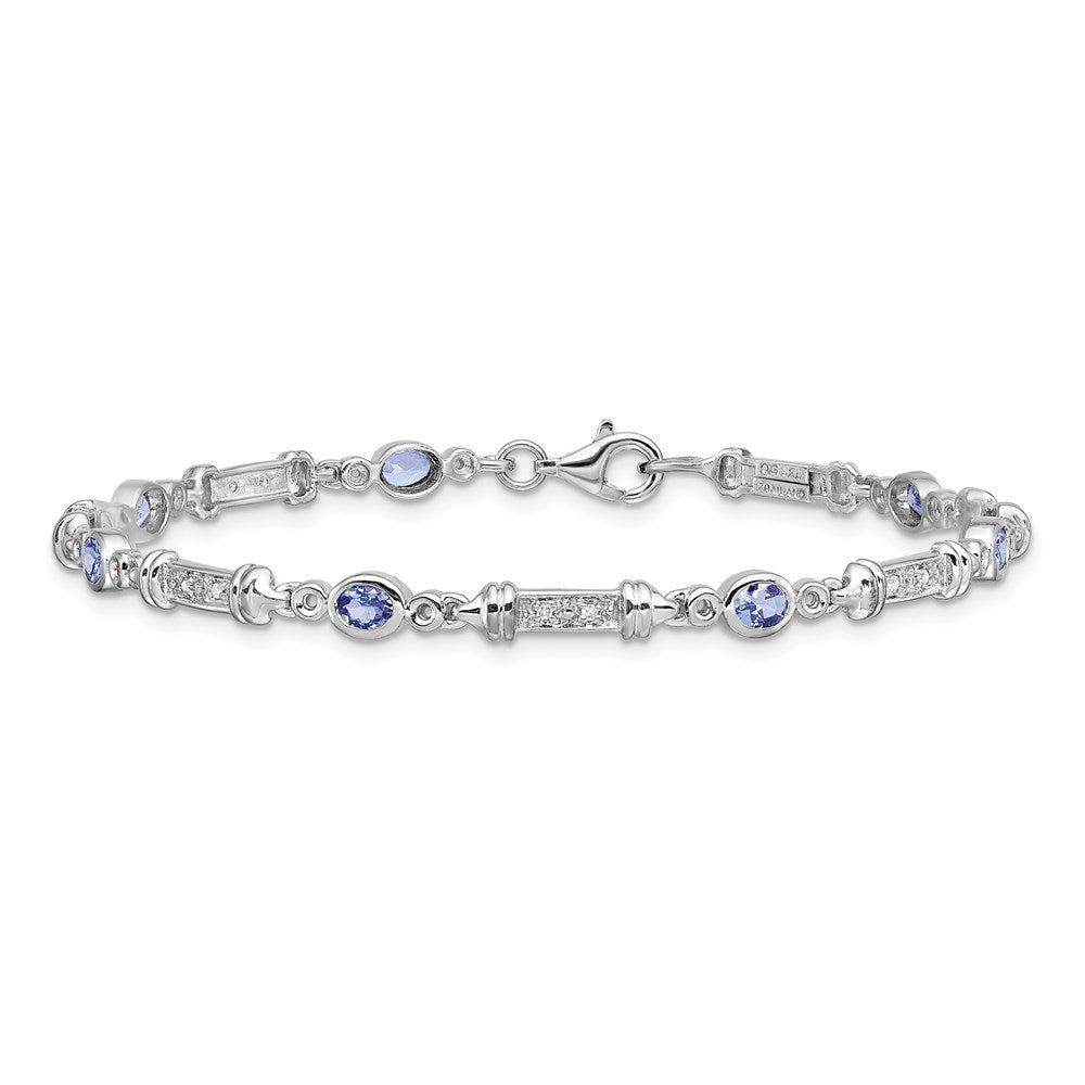 Sterling Silver Rhodium-plated Tanzanite and Diamond Bracelet 7 inches