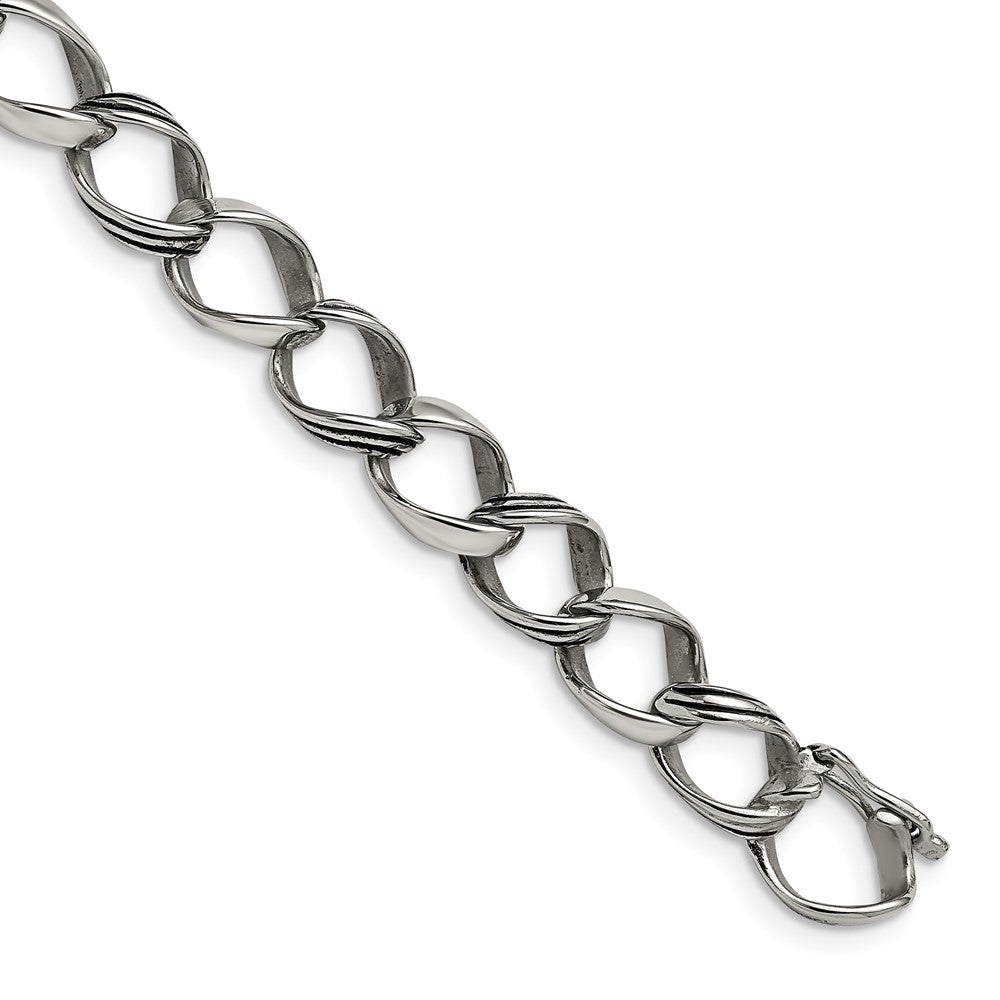 Stainless Steel Polished and Antiqued Fancy Link 8.25in Bracelet 8.25 inches