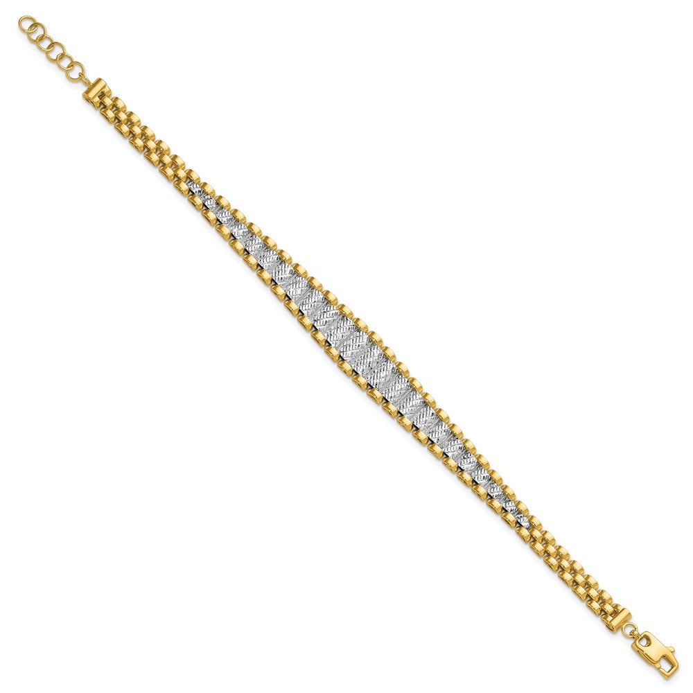 14K Two-tone Polished / Diamond-cut w/.5in ext. Bracelet 7.5  inches