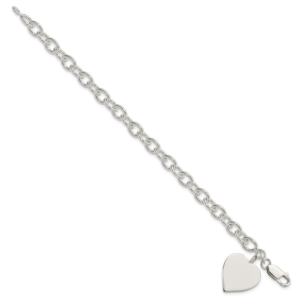Sterling Silver Engraveable Heart Fancy Link Bracelet 7.25 inches