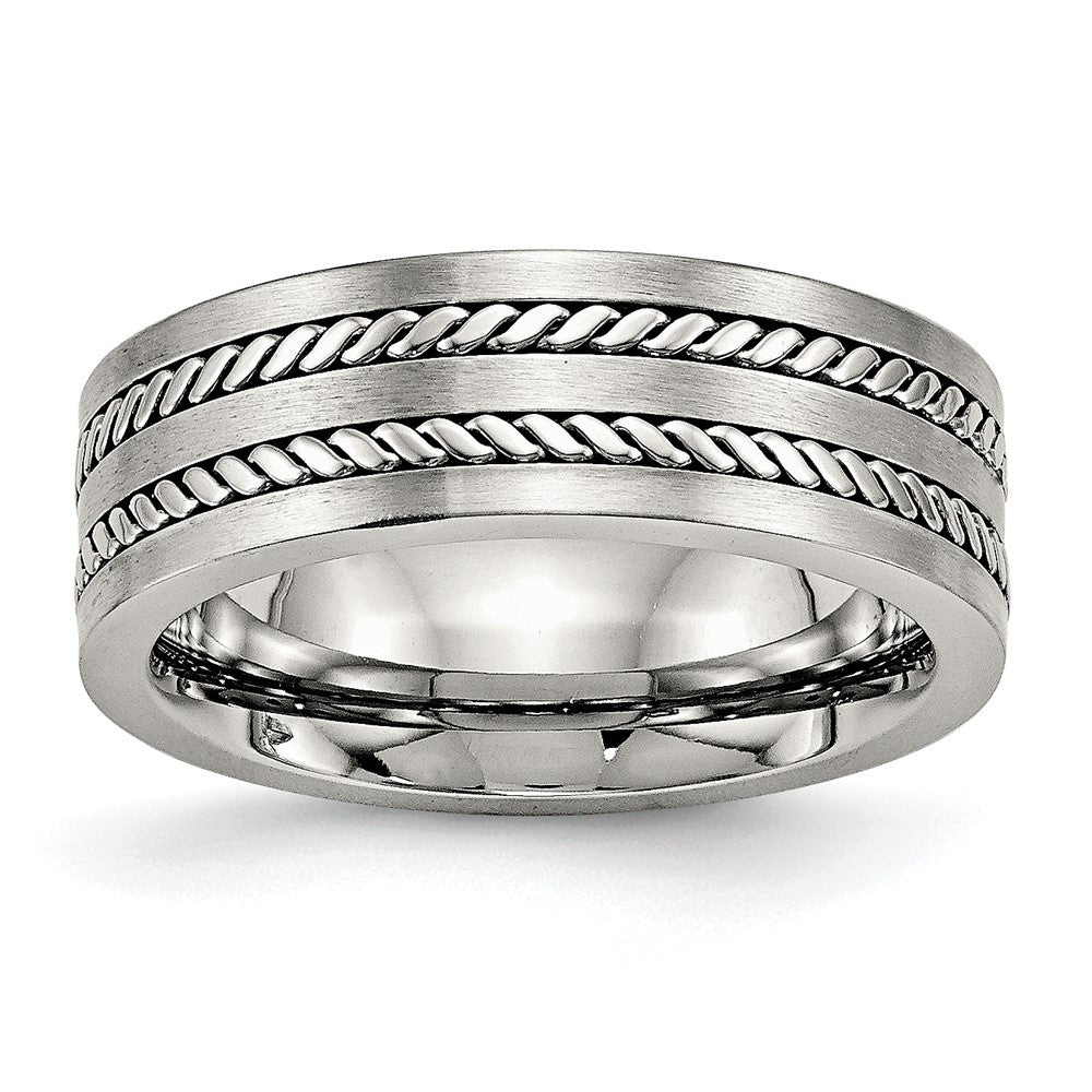 Stainless Steel Brushed and Polished Twisted 7mm Band Size - 10