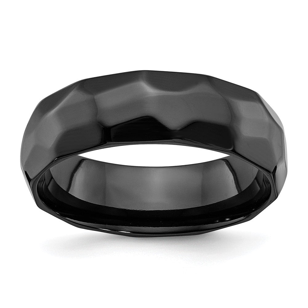 Black Zirconium Polished and Hammered 7mm Band Size - 11.5