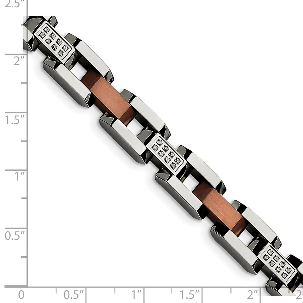 Stainless Steel Brushed & Polished Brown IP 1/4ct. Diamond 8.5in Bracelet 8.5 inches