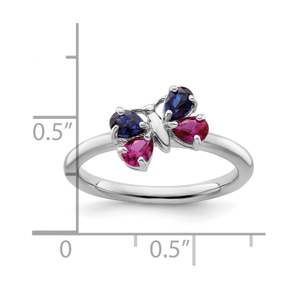 Sterling Silver Stackable Expressions Cr Ruby & Cr Sapphire Butterfly Ring Size -7