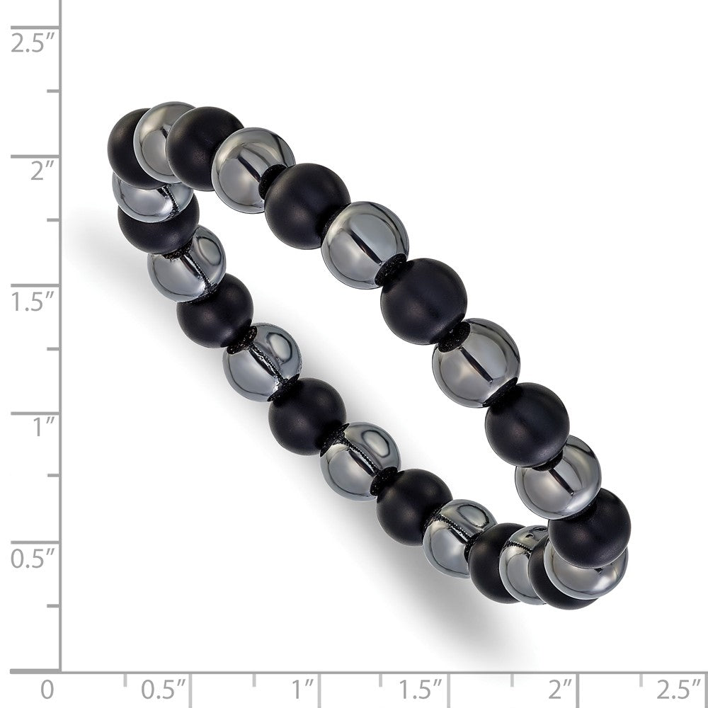 Chisel Stainless Steel Polished 8-8.25mm Agate and Hematite Beaded 6.25 inch Stretch Bracelet 6.25 inches
