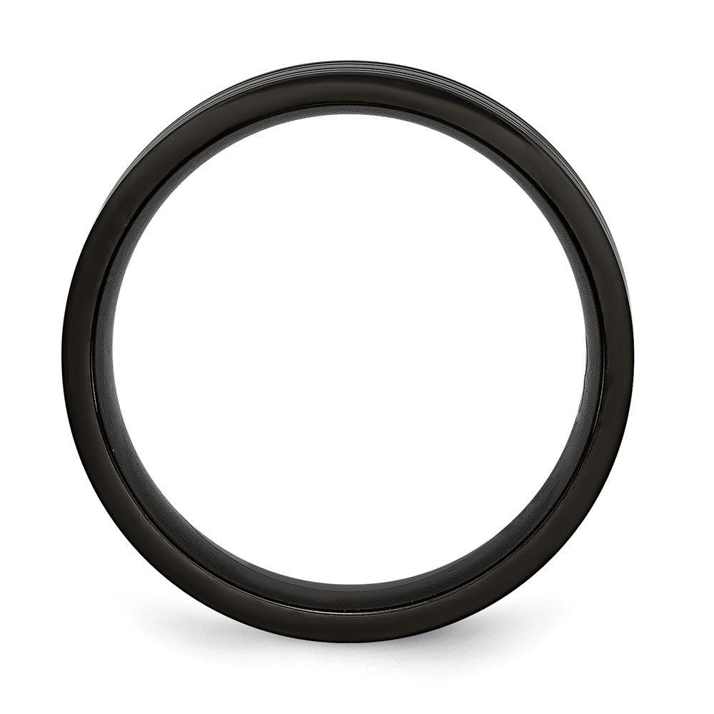 Titanium Brushed and Polished Black IP-plated 8mm Grooved Band Size - 12