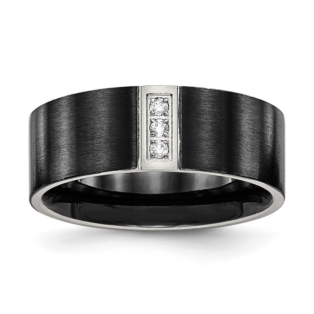 Stainless Steel Brushed Black IP-plated w/CZ 8mm Flat Size - 10