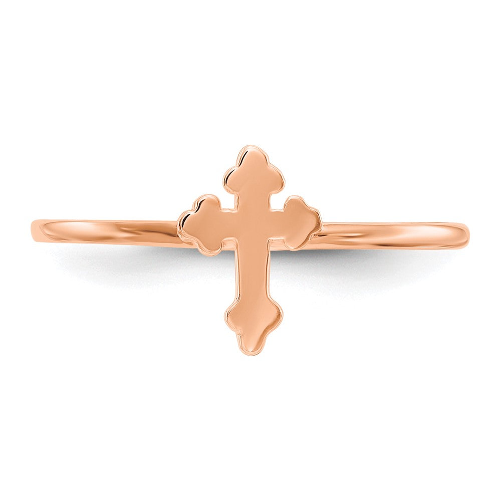 14k Rose Gold Polished Cross Ring Size 7