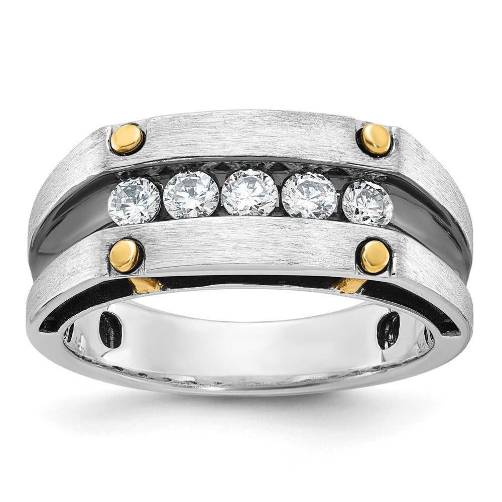 IBGoodman 14k Two-tone Men's Polished Satin and Grooved 5-Stone Ring Mounting