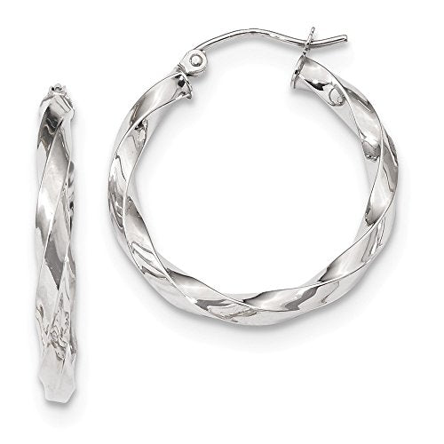 10k White Gold 3mm Twisted Hoop Earrings