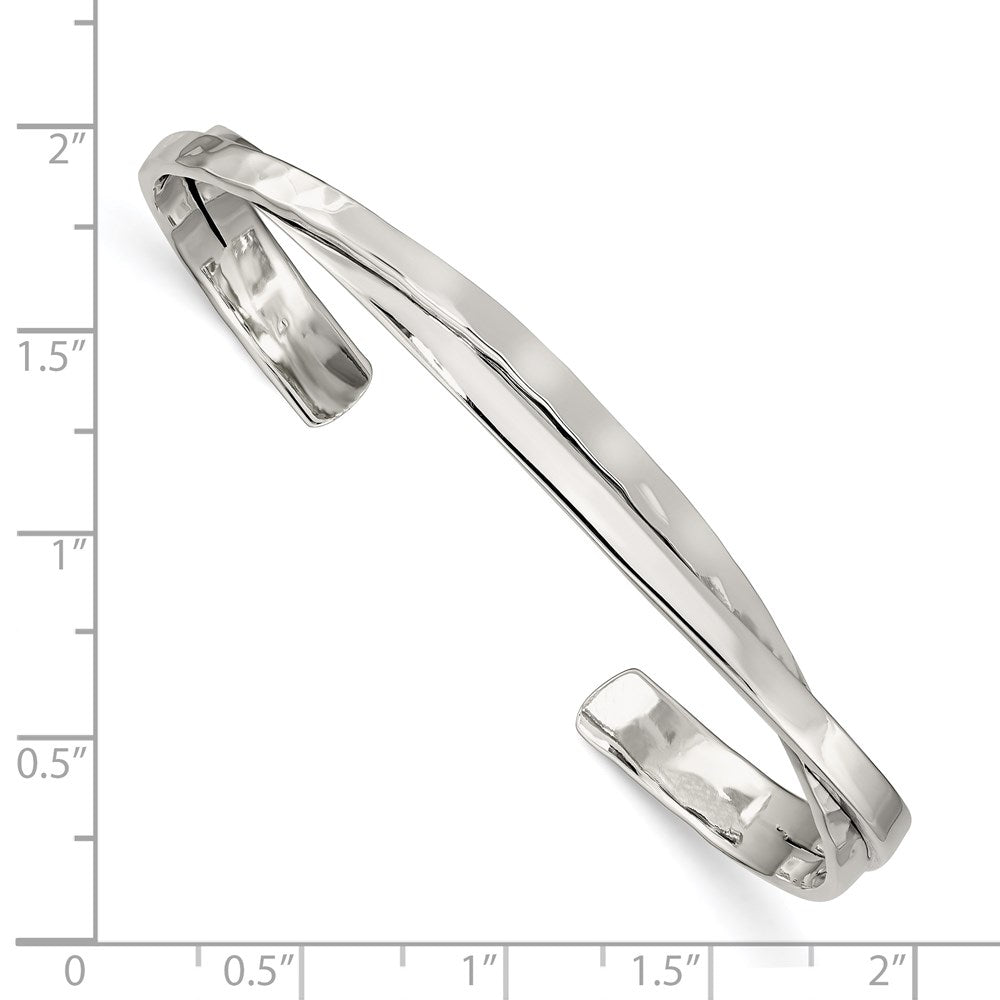 Sterling Silver Rhod-plated Plain 3mm Hammered Bands Bangle 7.5 inches