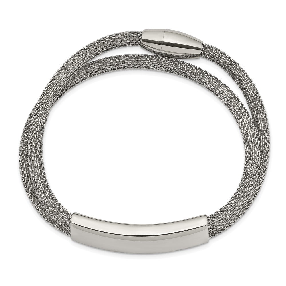 Stainless Steel Polished Mesh 2-Strand Adjustable ID Bracelet 7 inches