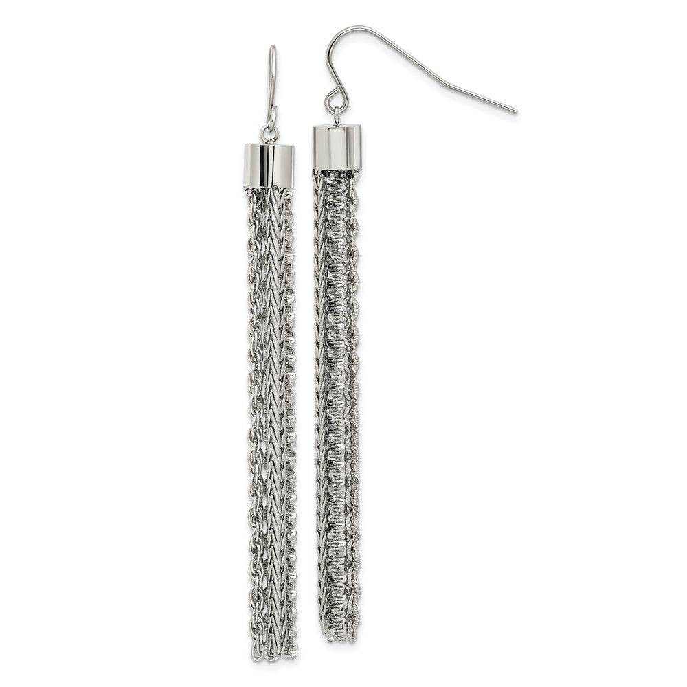 Stainless Steel Polished Multi Strand Chain Dangle Earrings