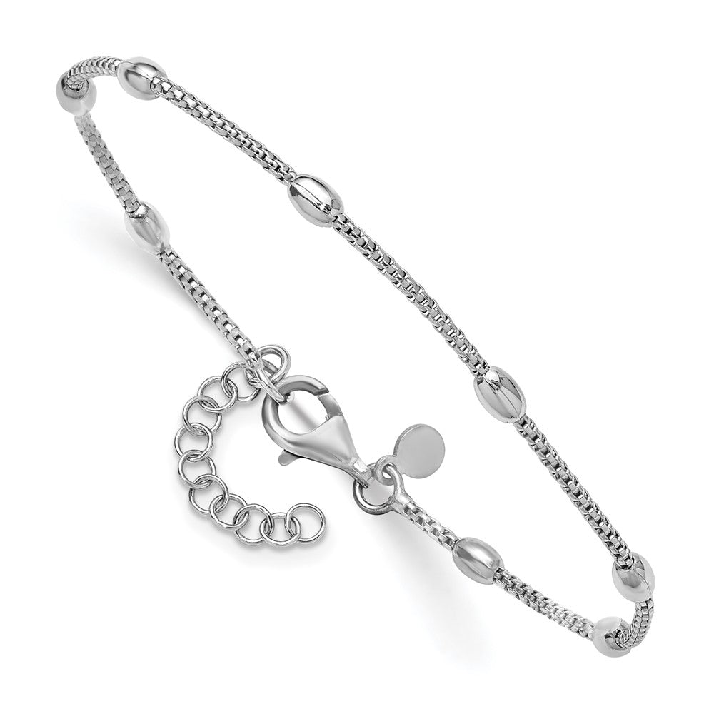 Sterling Silver RH-plated Fancy Bead  w/1in ext. Bracelet 8  inches