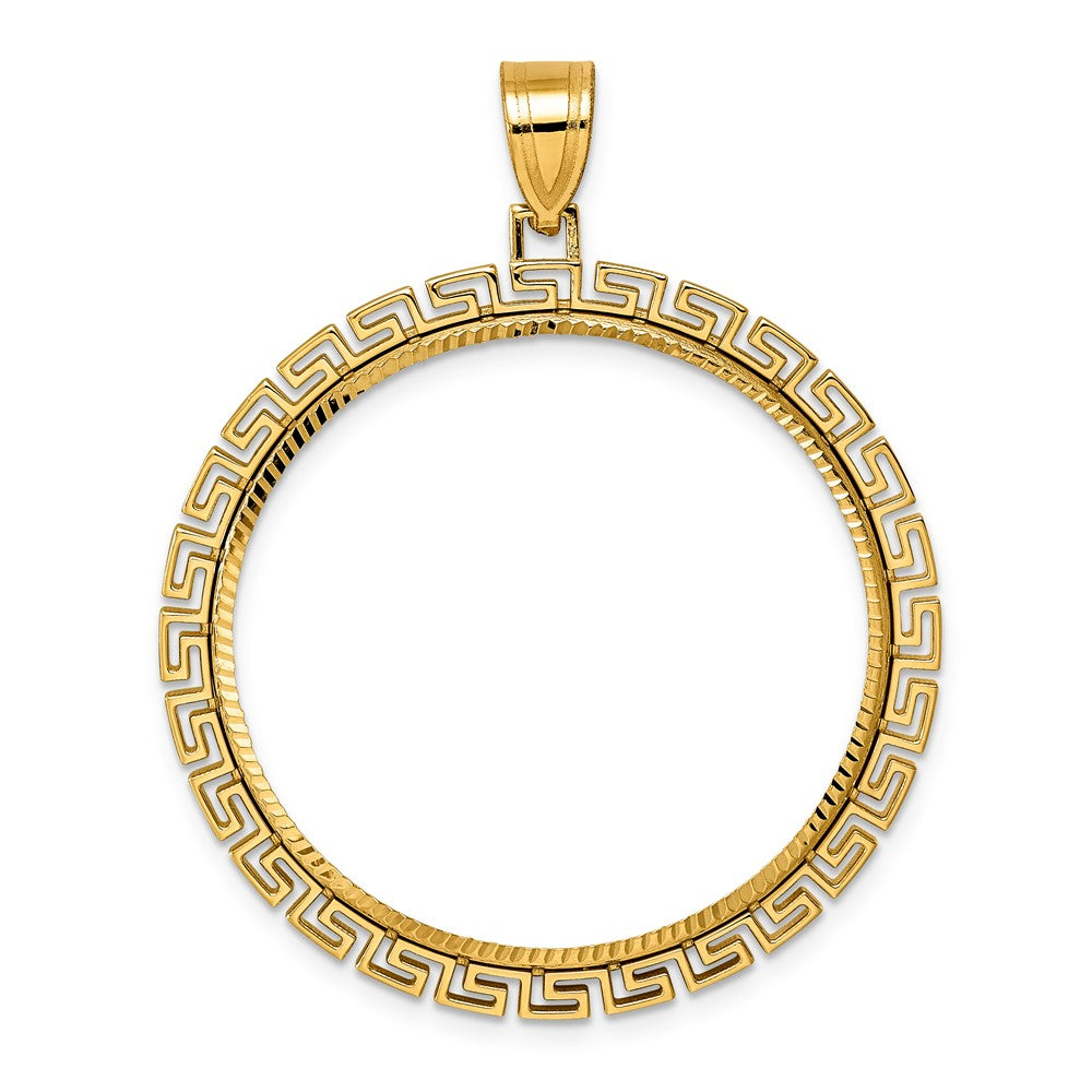 14k Diamond Cut Greek Key with 32.0mm Prong Coin Bezel Pendant