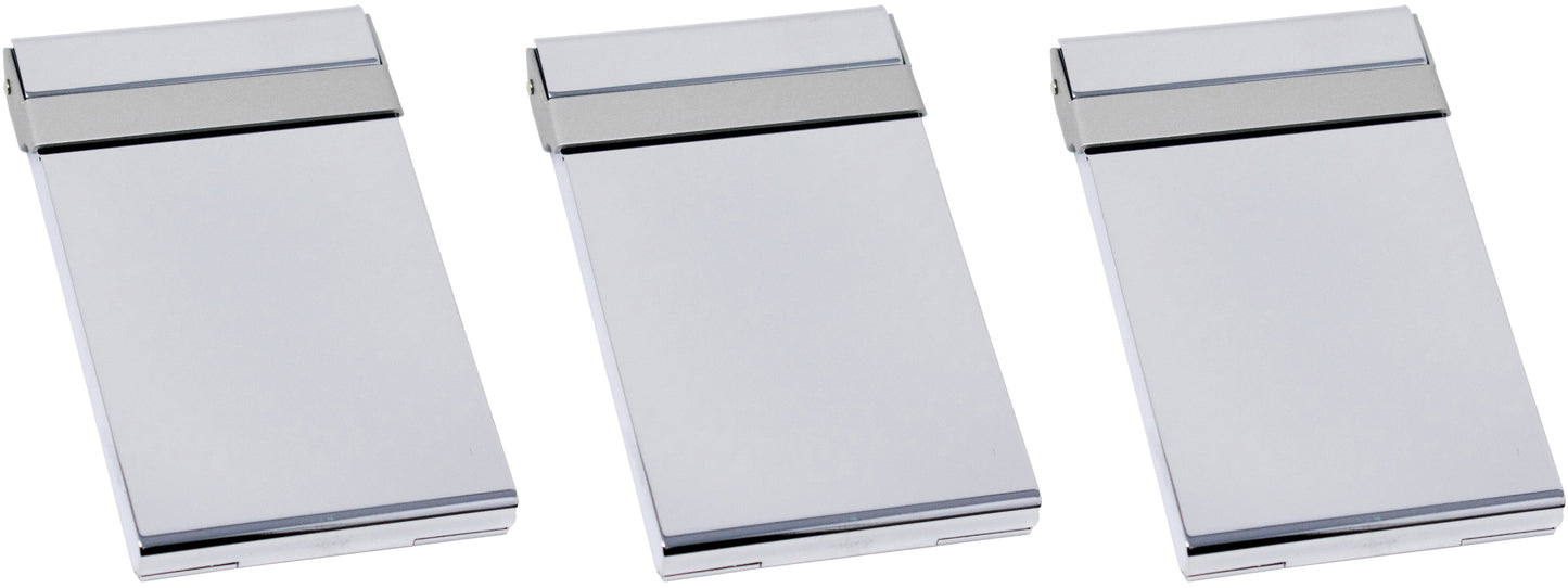 Set of 3 Brushed Metal Business Card Case Holders With Bar Closure Mechanism (Vertical, Silver)
