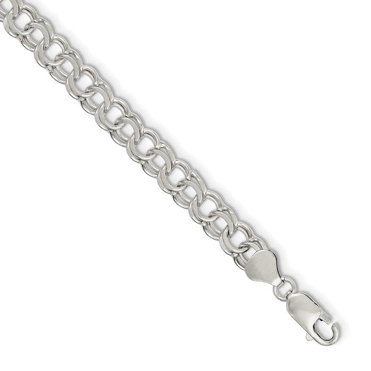 Sterling Silver 7.6mm Double Link Charm Bracelet 8 inches