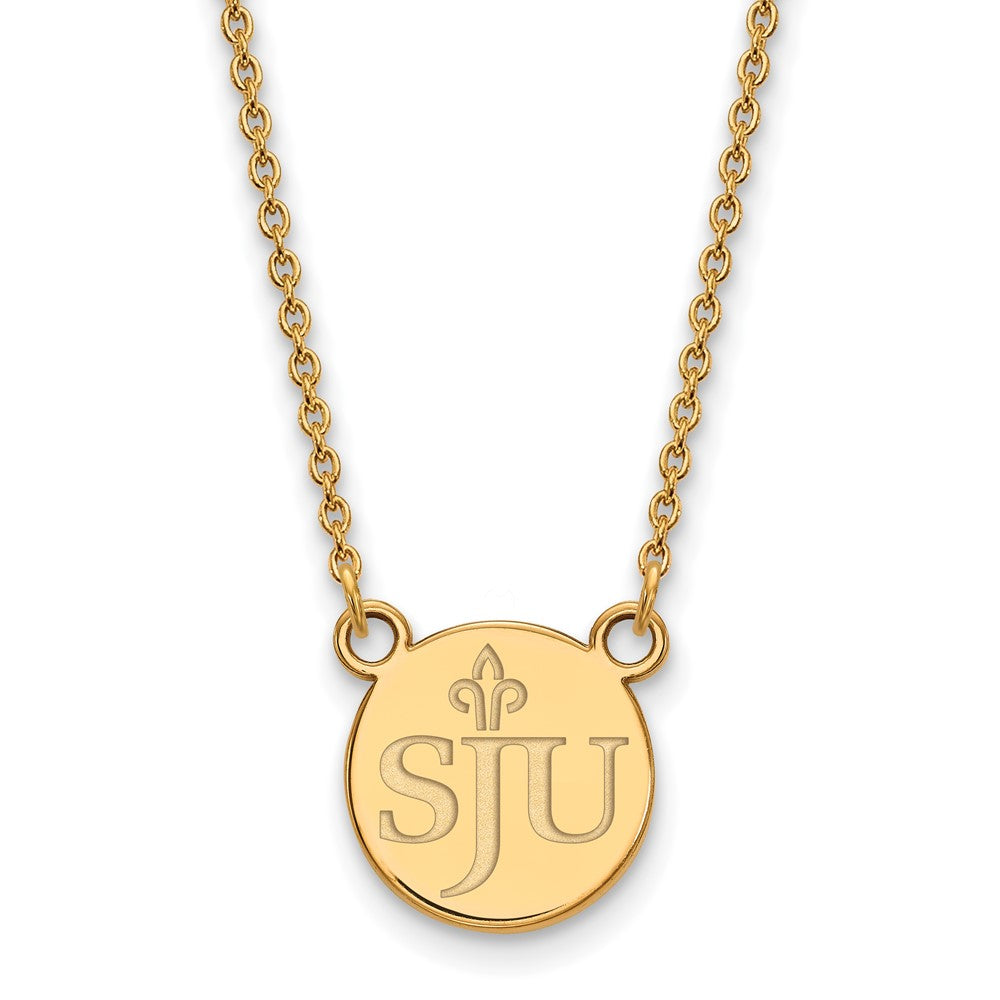 Sterling Silver Gold-plated LogoArt Saint Joseph's University S-J-U Small Pendant 18 inch Necklace