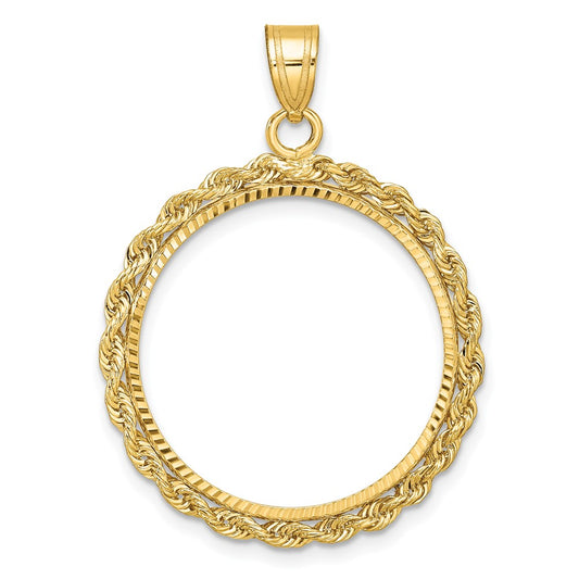 Wideband Distinguished Coin Jewelry 10k Polished and Diamond-cut with Rope Edge 22.0mm Prong Coin Bezel Pendant