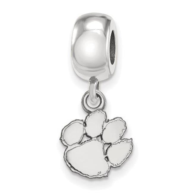 Sterling Silver Rhodium-plated LogoArt Clemson University Tiger Paw Extra Small Dangle Bead Charm
