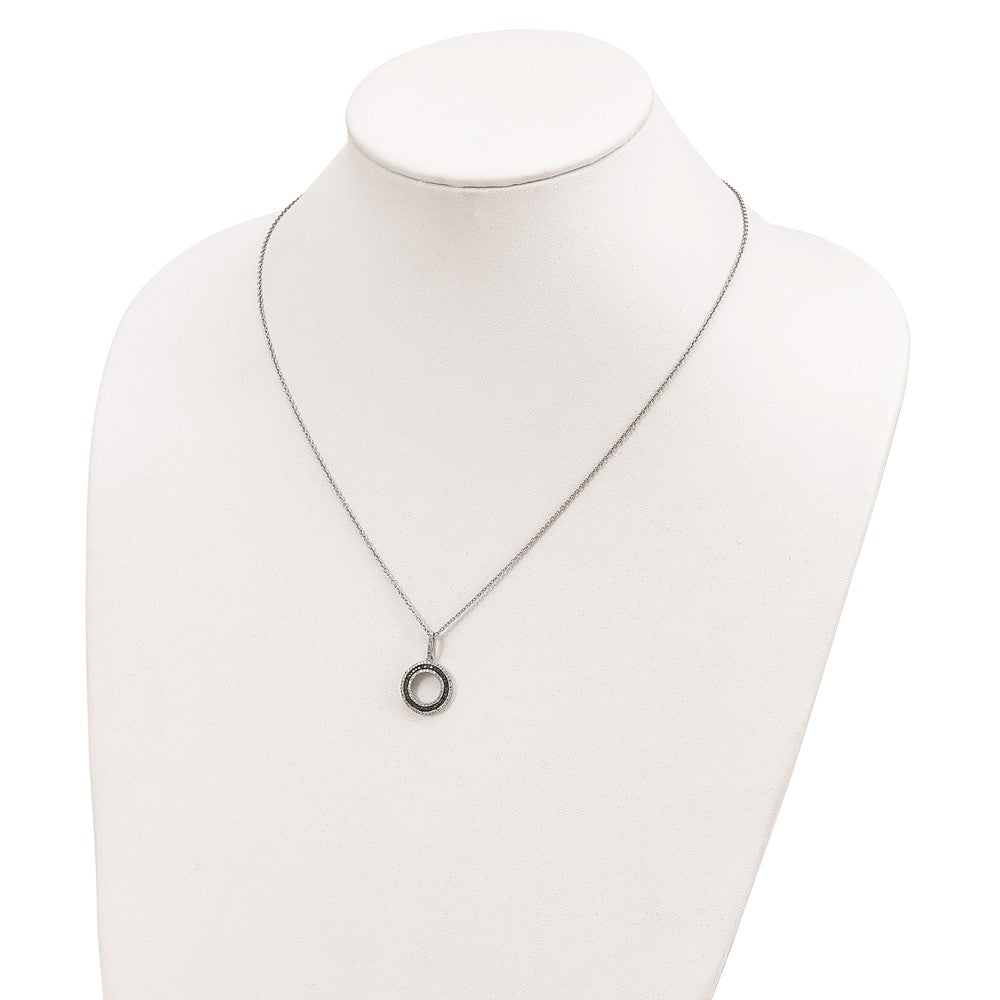 White Night Sterling Silver Rhodium-plated Blue and White Diamond Circle 18 inch Necklace with 2 Inch Extender 18 Inches
