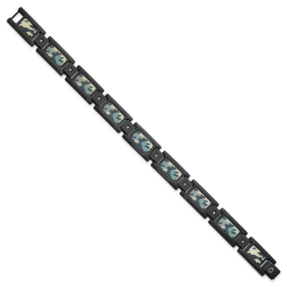Stainless Steel Blk IP Grey Camo & .10 Dia 8.5in Bracelet