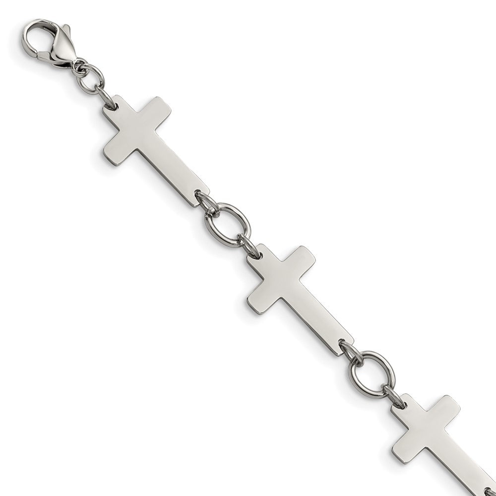 Stainless Steel Polished Sideways Cross 8in Bracelet 8 inches