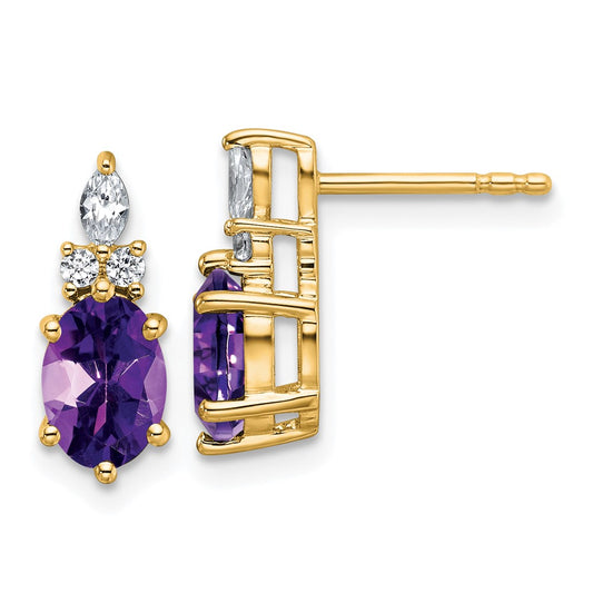 14K Polished Diamond and Amethyst Twisted Post Earrings
