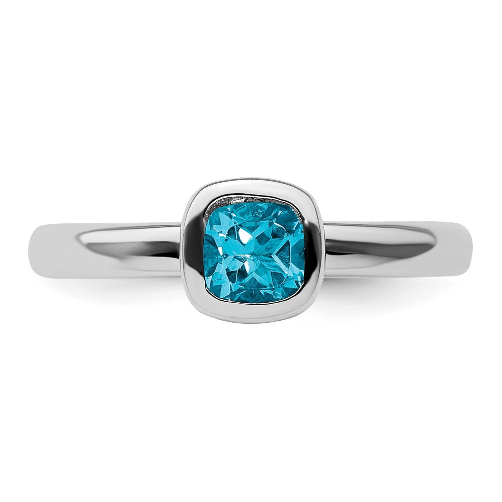 Sterling Silver Stackable Expressions Cushion Cut Blue Topaz Ring Size -9