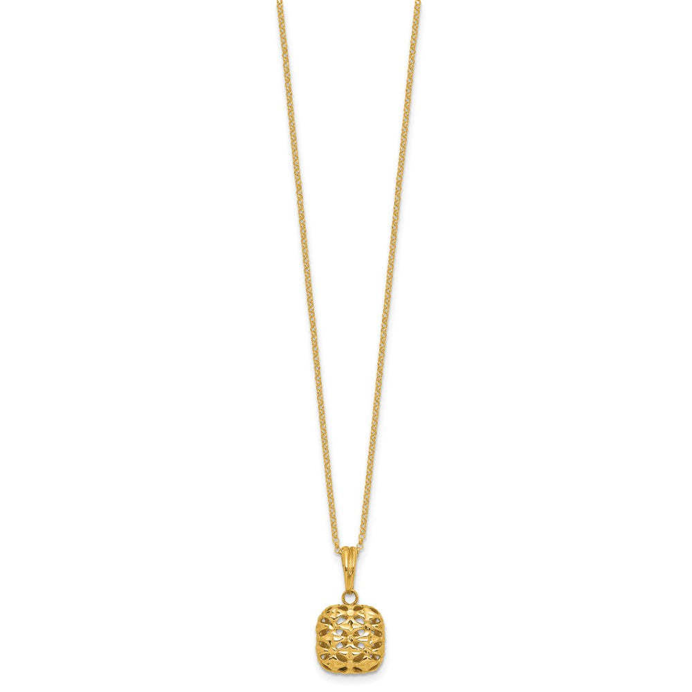 14K Polished Puffed Square Pendant Necklace