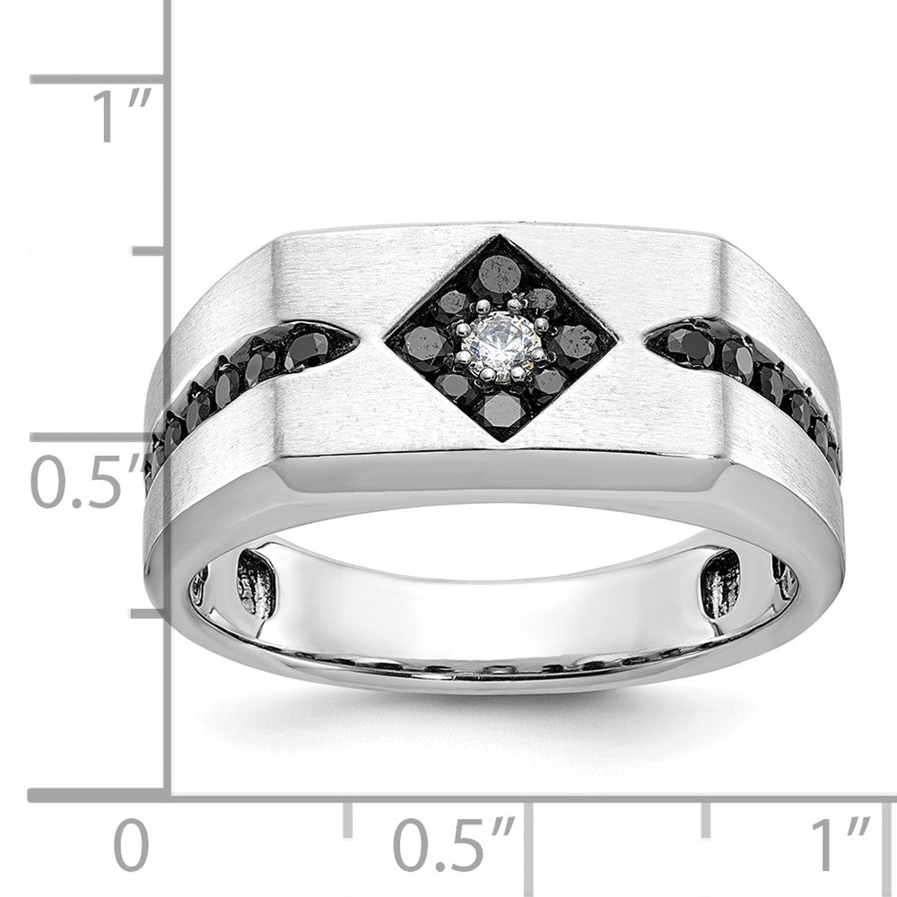14k White Gold with Black Rhodium IBGoodman Men's Satin 5/8 carat Black and White Diamond Complete Ring