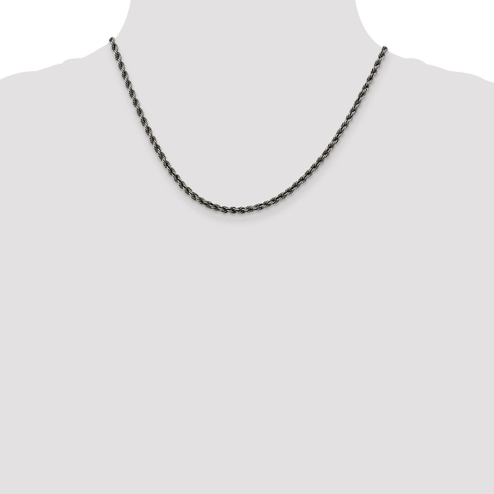 Sterling Silver Ruthenium-plated 3.4mm Rope Chain 18 Inches