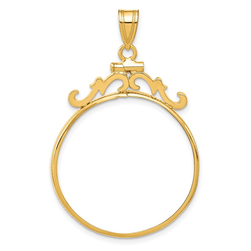 Wideband Distinguished Coin Jewelry 14k Polished French Scroll 27.0mm x 2.35mm Screw Top Coin Bezel Pendant