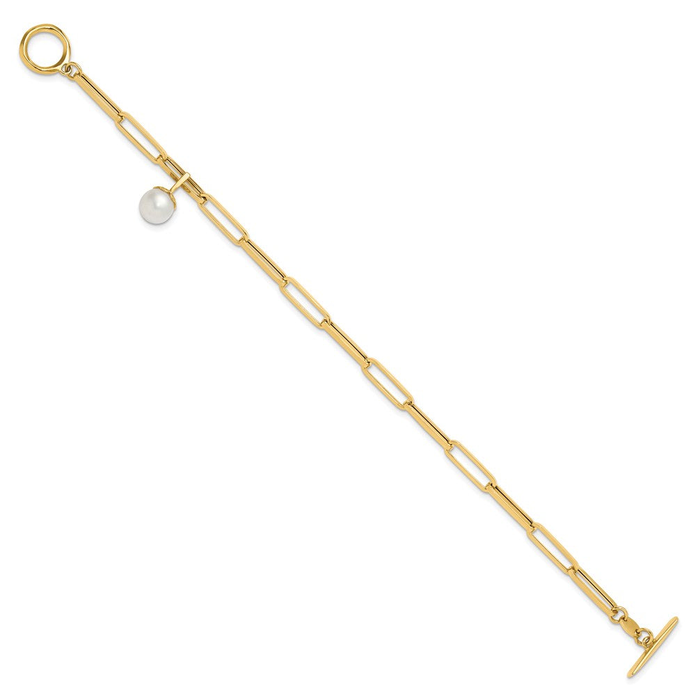 14K Polished FW Cultured Pearl Fancy Link Toggle Bracelet 7.5  inches