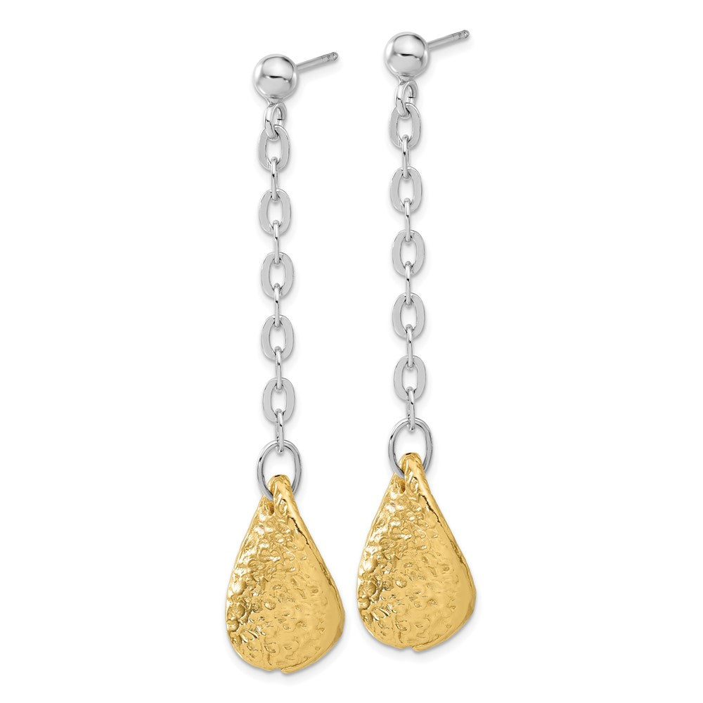 Sterling Silver & Gold-tone Rhodium Textured Teardrop Dangle Earrings