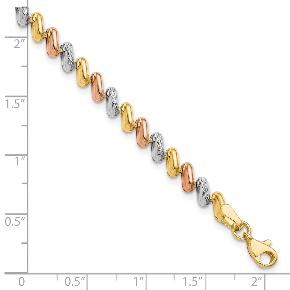 10k Tri-color Polished and D/C Fancy Link Bracelet 7.5  inches