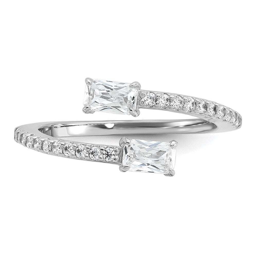 Cheryl M Sterling Silver Rhodium-plated Polished Fancy Emerald-cut CZ Bypass Ring