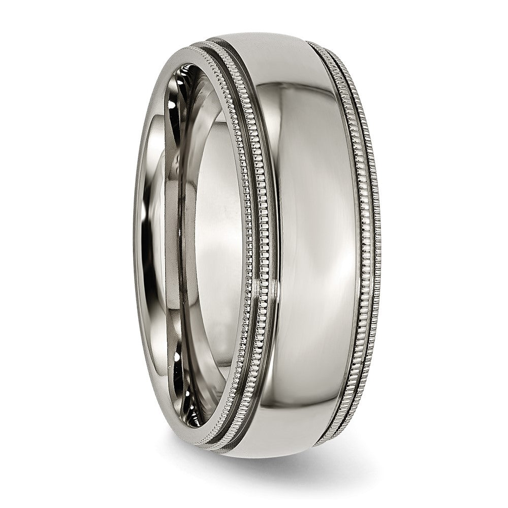 Titanium Polished 8mm Grooved and Beaded Edge Band Size - 9.5