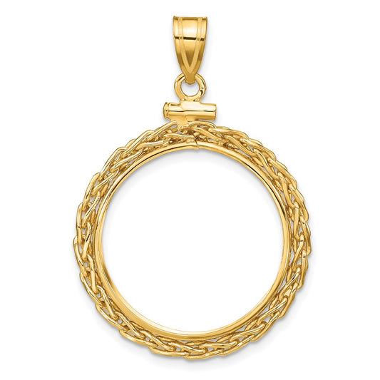 Wideband Distinguished Coin Jewelry 14k Polished Wheat Chain 22.0mm x 1.9mm Screw Top Coin Bezel Pendant